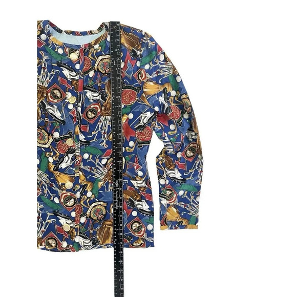 Vtg Women Golf All Over Print Top Topper Silky Elegant Button Front Country Club - Picture 11 of 11